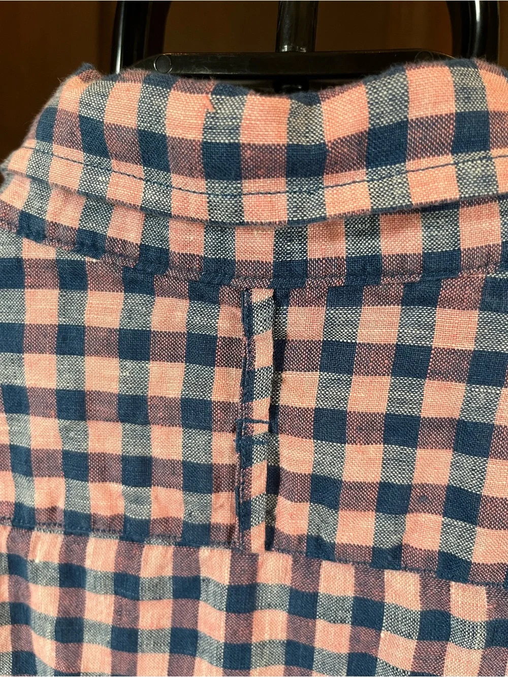 Banana Republic Camden Fit Short Sleeve Shirt 100% Linen Pink/Blue Check Size XL